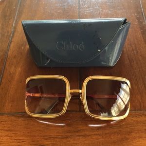 Authentic Chloe 79S 710 125 Square Gold Metal Oversized Sunglasses w/Case